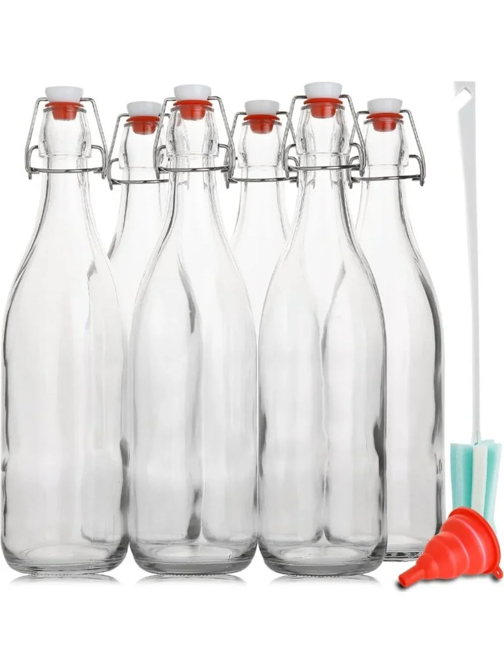 Set of 6 Flip Top Glass Bottles - 1L Airtight Containers for Beverages, Oil
